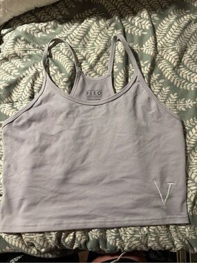 Fleo Gray Cropped Tank with V Embroidery